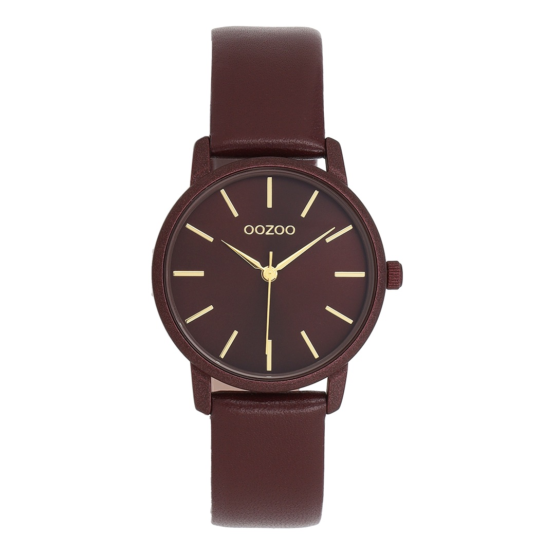 Gold coloured OOZOO with bordeaux leather strap